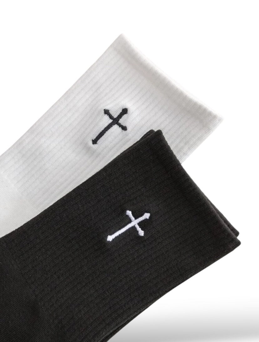 Kreuz Socken Weiß/Schwarz 2 Paar - Christliche Kleidung - Jesus Shop