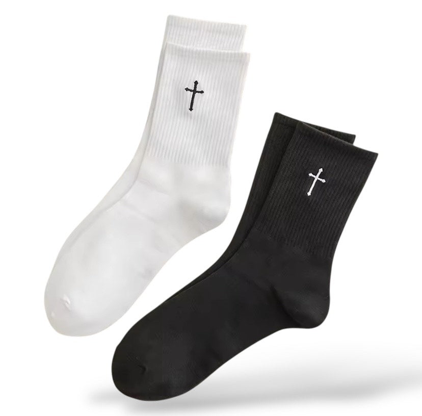 Kreuz Socken Weiß/Schwarz 2 Paar - Christliche Kleidung - Jesus Shop
