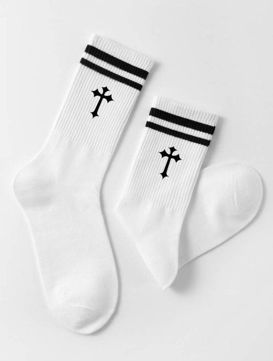 1 Paar Kreuz Socken mit Streifen - Christliche Kleidung - Jesus Shop