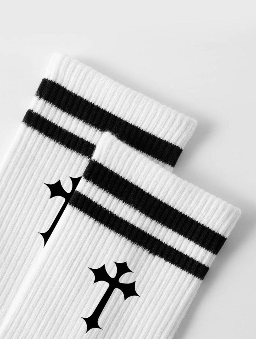 1 Paar Kreuz Socken mit Streifen - Christliche Kleidung - Jesus Shop