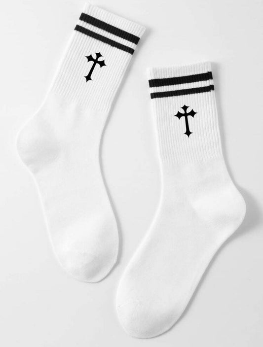 1 Paar Kreuz Socken mit Streifen - Christliche Kleidung - Jesus Shop