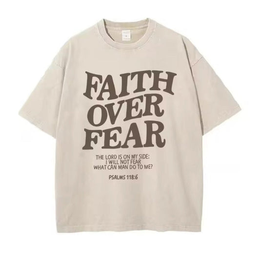 Faith over Fear T Shirt Beige Unisex Oversize - Jesus Shop