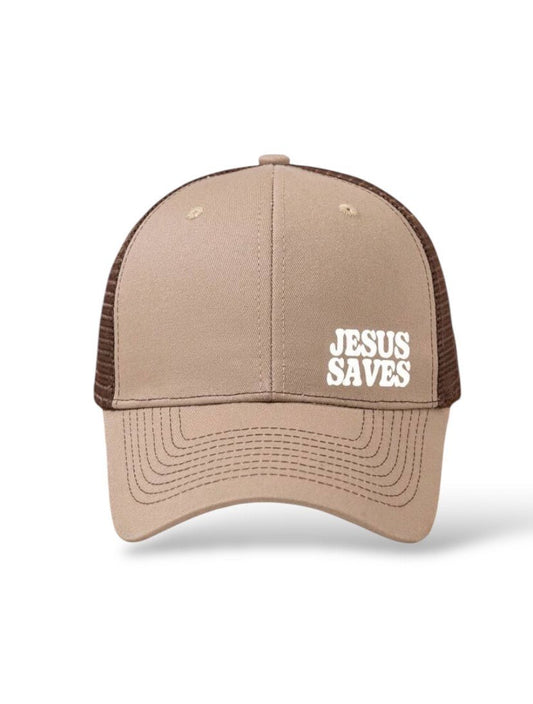 Jesus Saves Cap Braun (Trucker Cap) - Christliche Kleidung - Jesus Shop