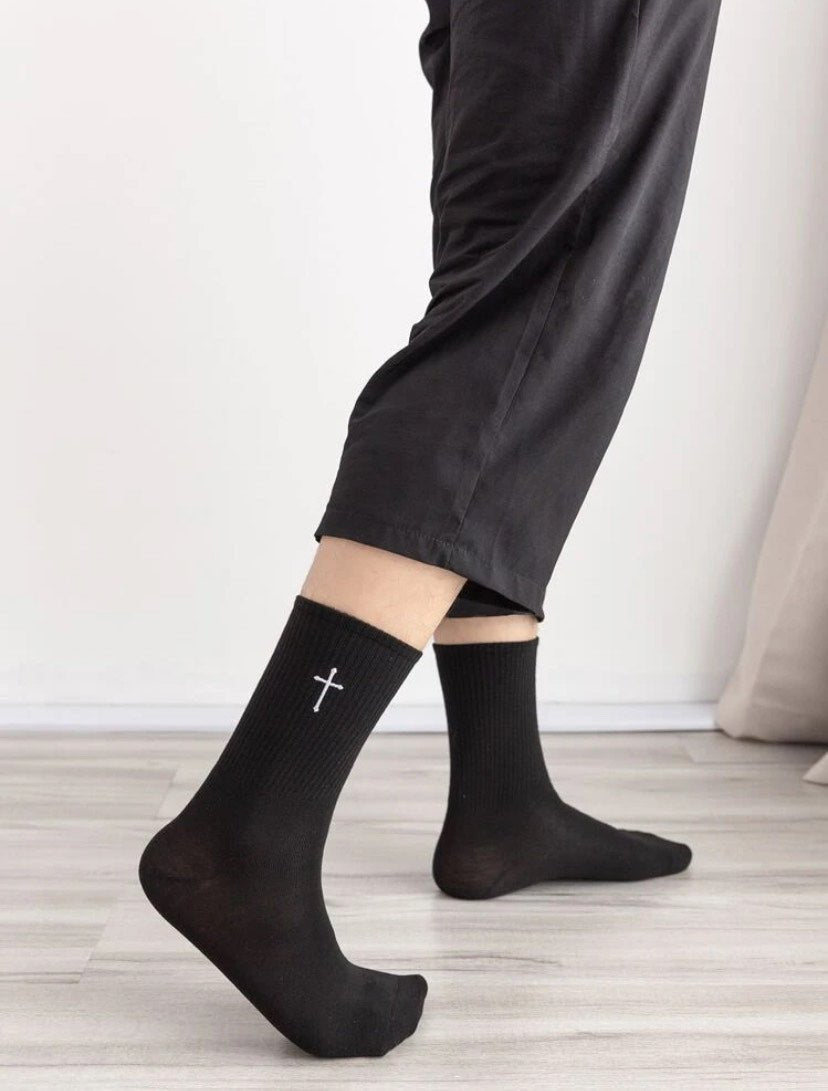 Kreuz Socken Weiß/Schwarz 2 Paar - Christliche Kleidung - Jesus Shop
