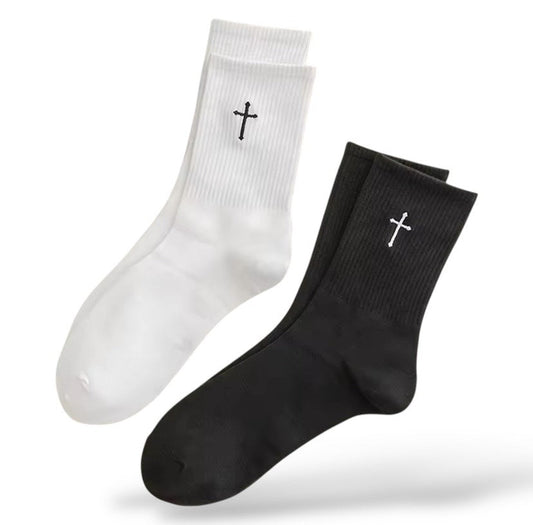 Kreuz Socken Weiß/Schwarz 2 Paar - Christliche Kleidung - Jesus Shop